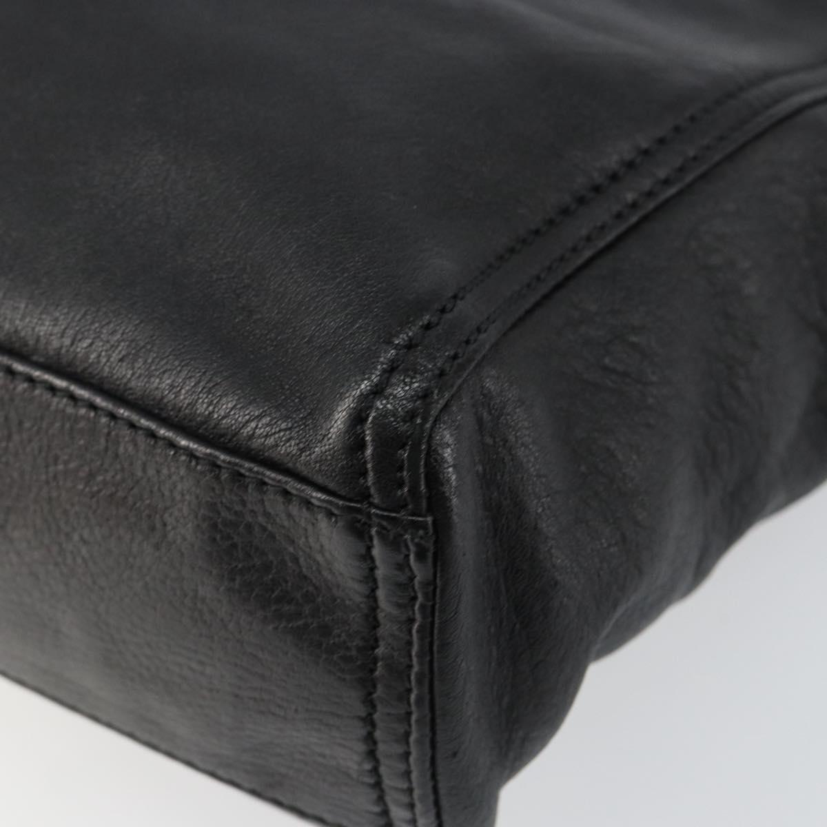 FENDI Hand Bag Leather Black Silver Auth 147641