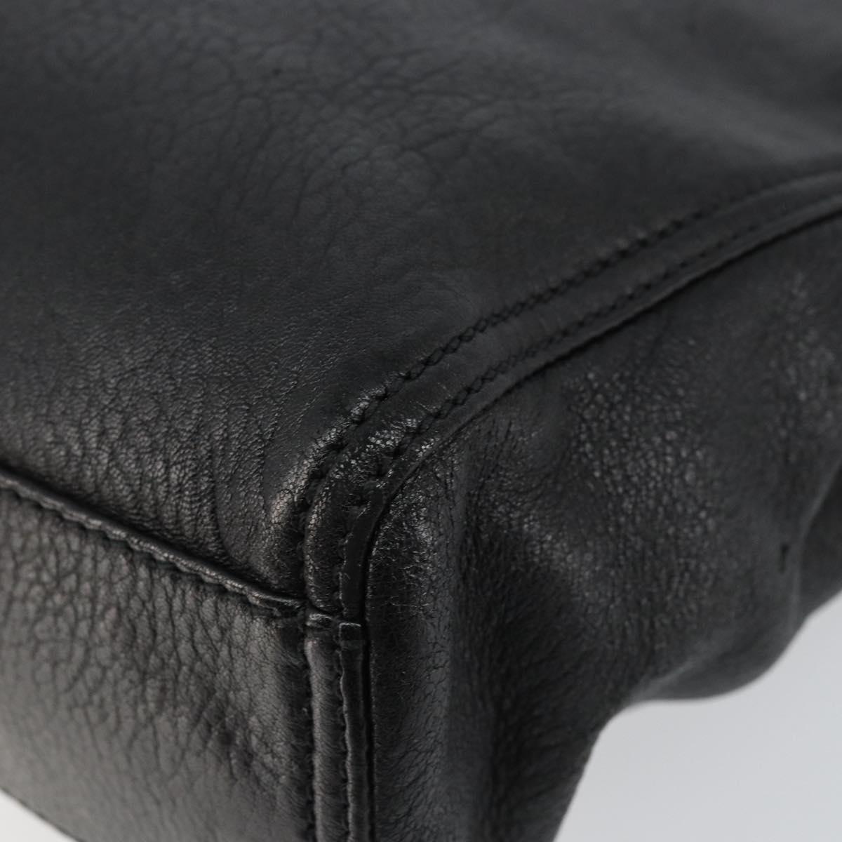 FENDI Hand Bag Leather Black Silver Auth 147641