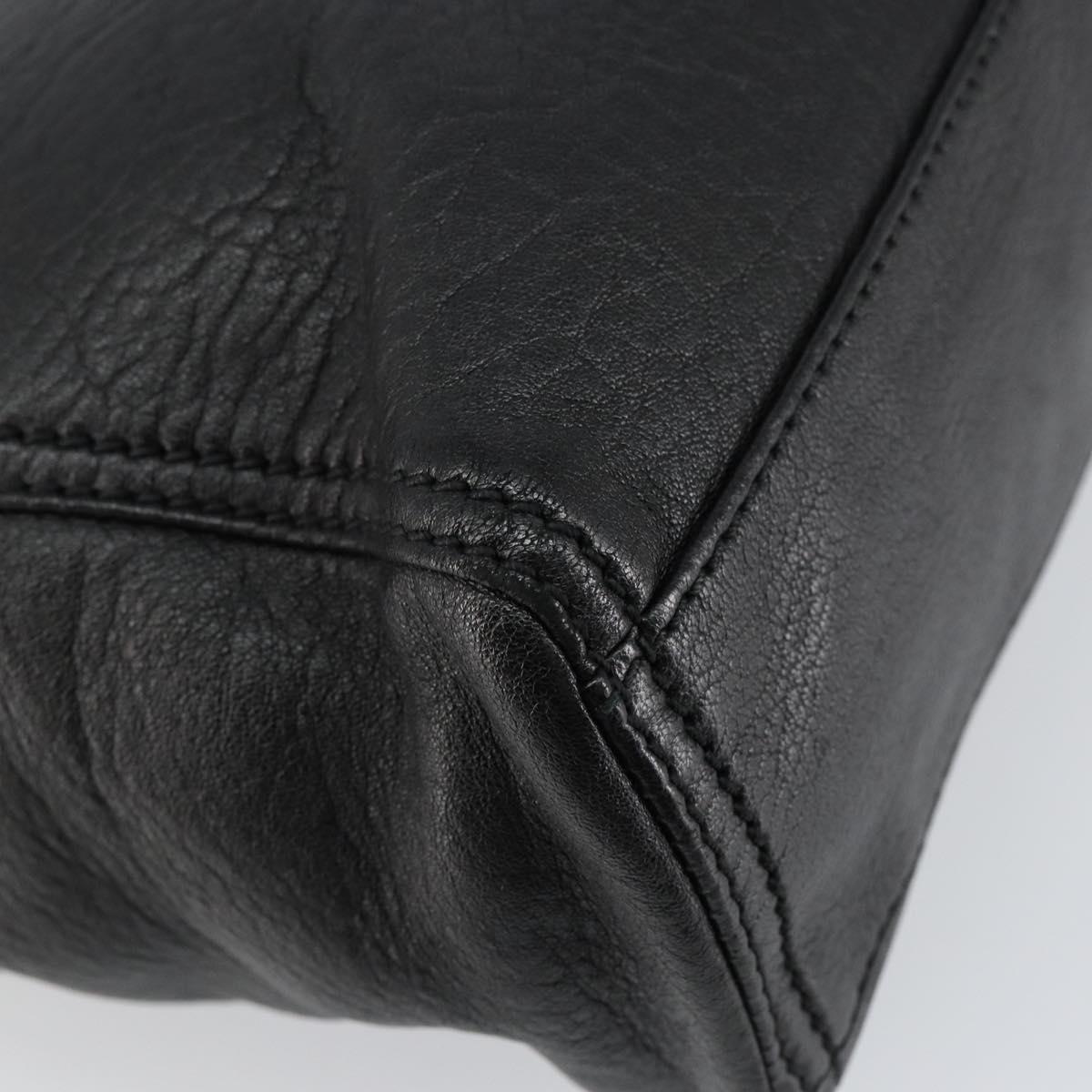 FENDI Hand Bag Leather Black Silver Auth 147641