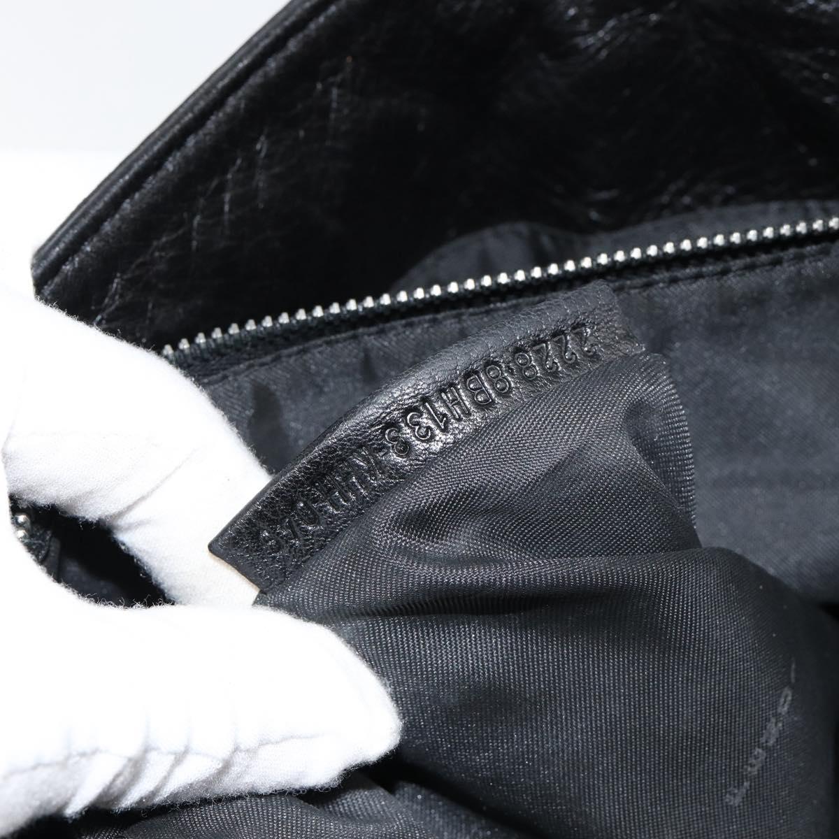 FENDI Hand Bag Leather Black Silver Auth 147641