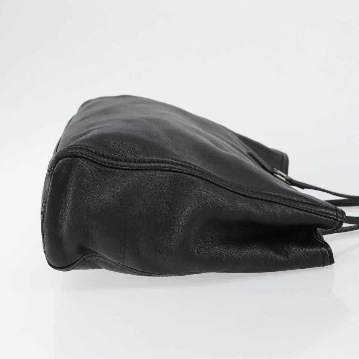 FENDI Hand Bag Leather Black Silver Auth 147641