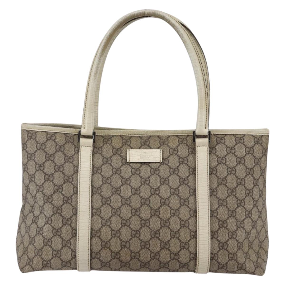 GUCCI GG Supreme Tote Bag PVC Beige Silver 114595 Auth 147642