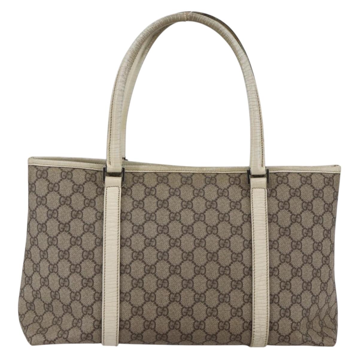 GUCCI GG Supreme Tote Bag PVC Beige Silver 114595 Auth 147642