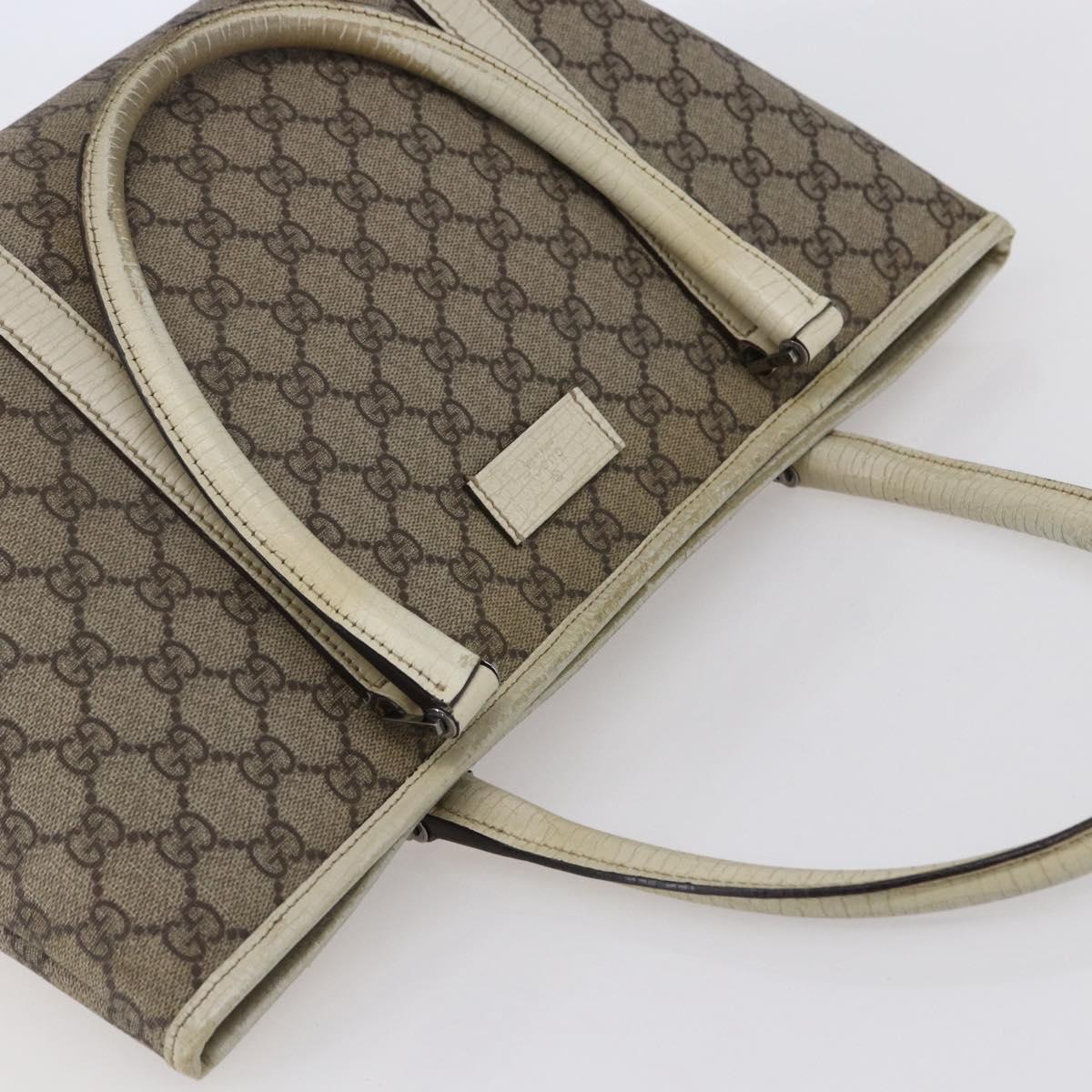 GUCCI GG Supreme Tote Bag PVC Beige Silver 114595 Auth 147642