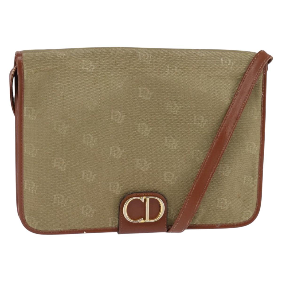 Christian Dior Shoulder Bag Nylon Beige Gold Auth 147658