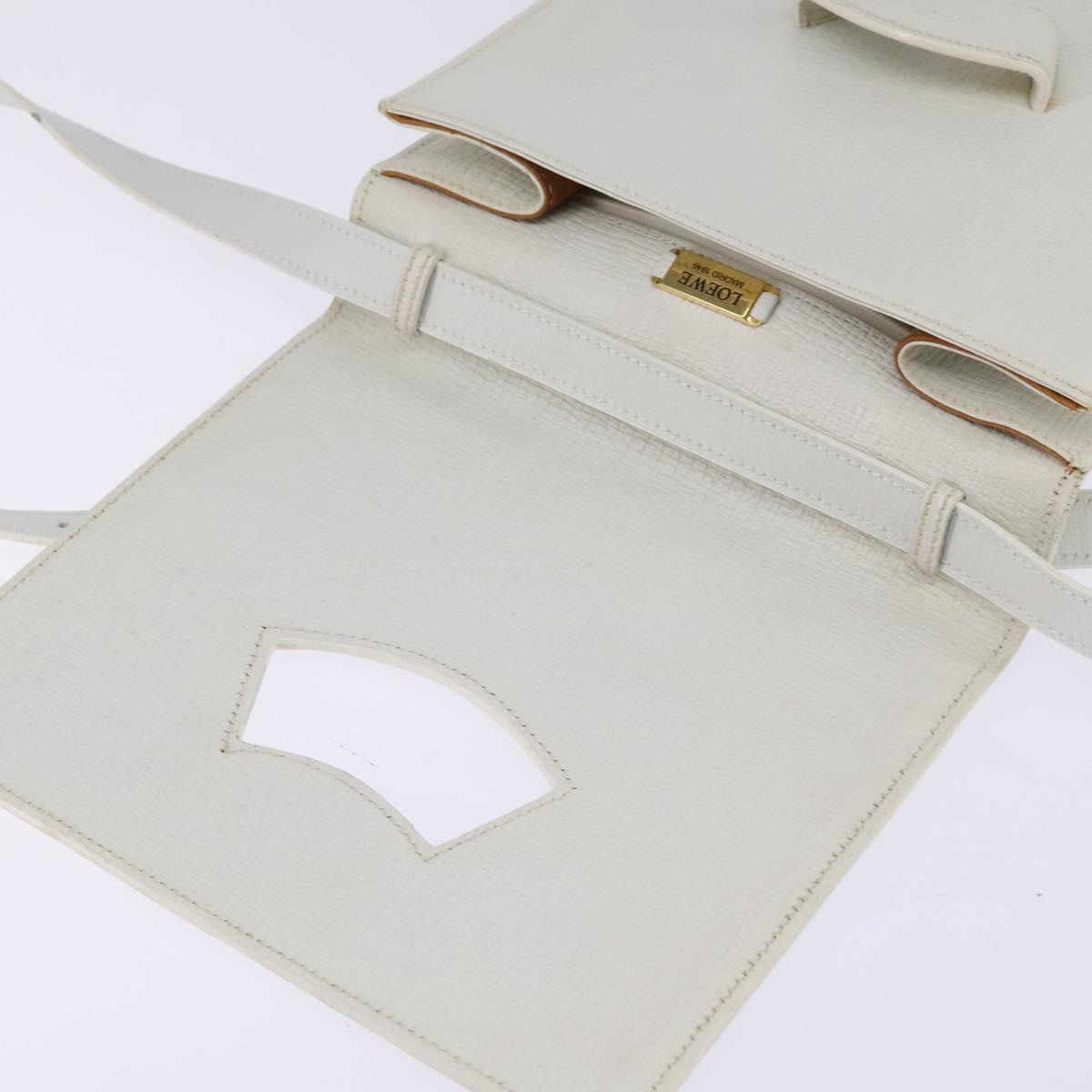 LOEWE Barcelona Hand Bag Leather 2way White Gold Auth 147666