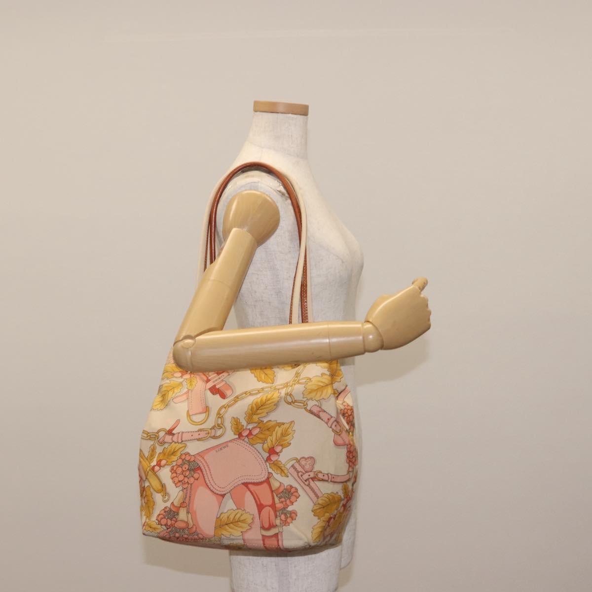 LOEWE Shoulder Bag Canvas Beige Gold Auth 147668