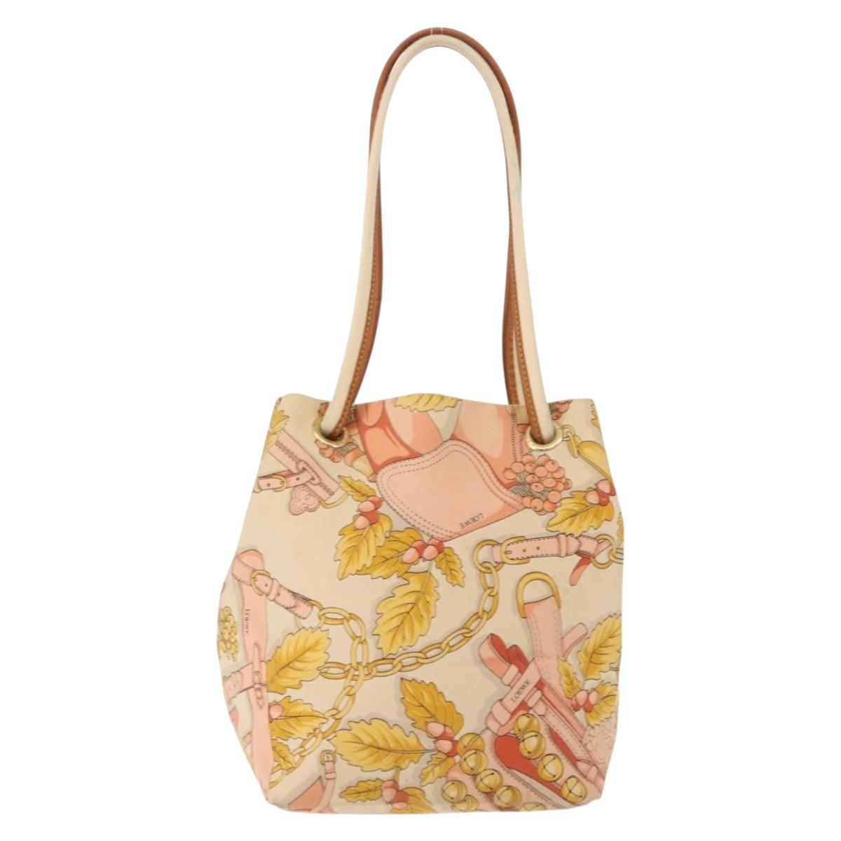 LOEWE Shoulder Bag Canvas Beige Gold Auth 147668