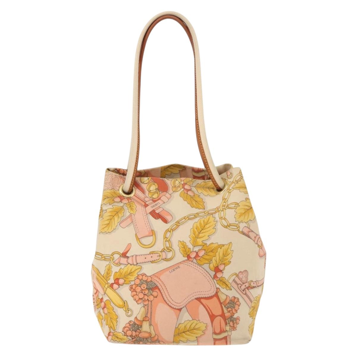 LOEWE Shoulder Bag Canvas Beige Gold Auth 147668