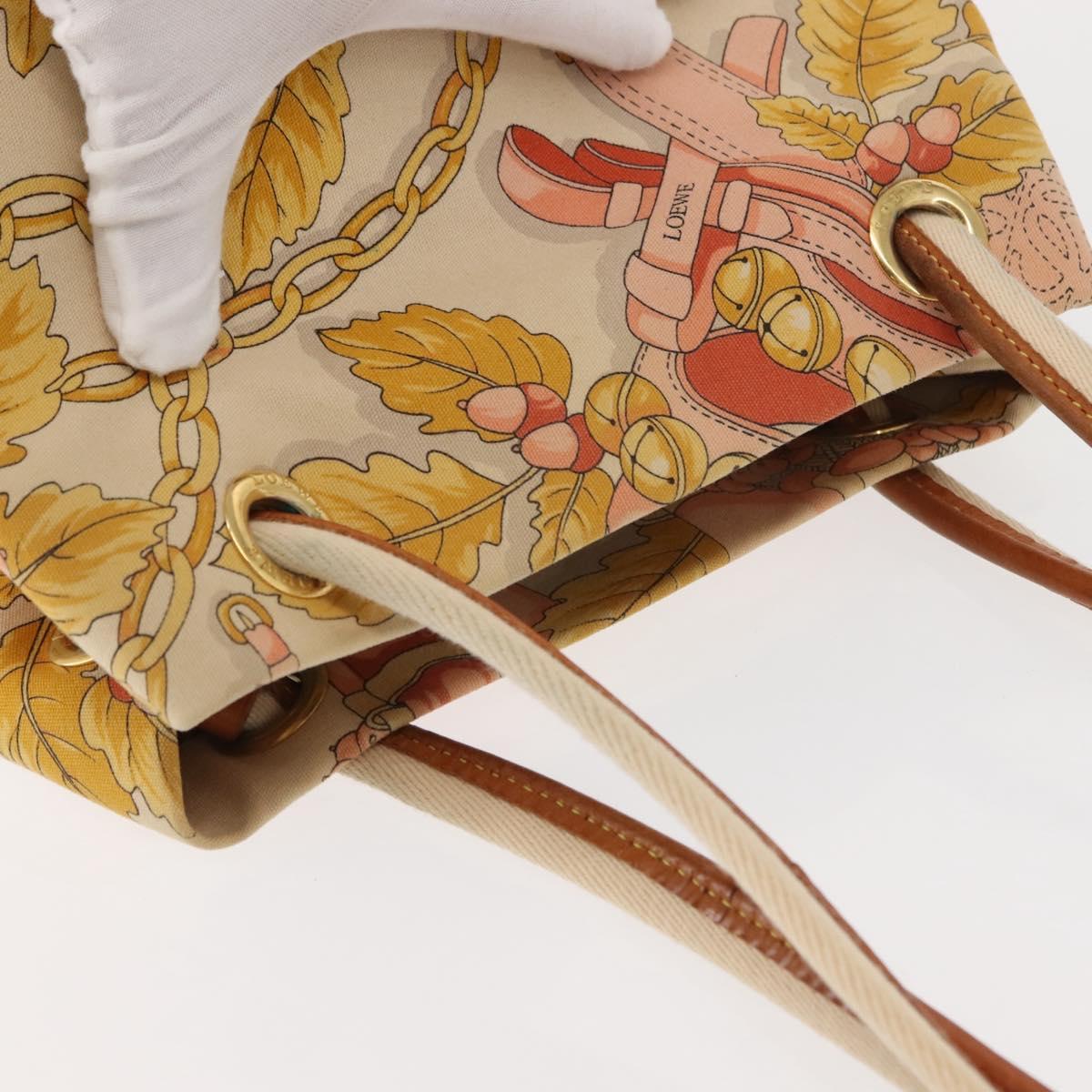 LOEWE Shoulder Bag Canvas Beige Gold Auth 147668