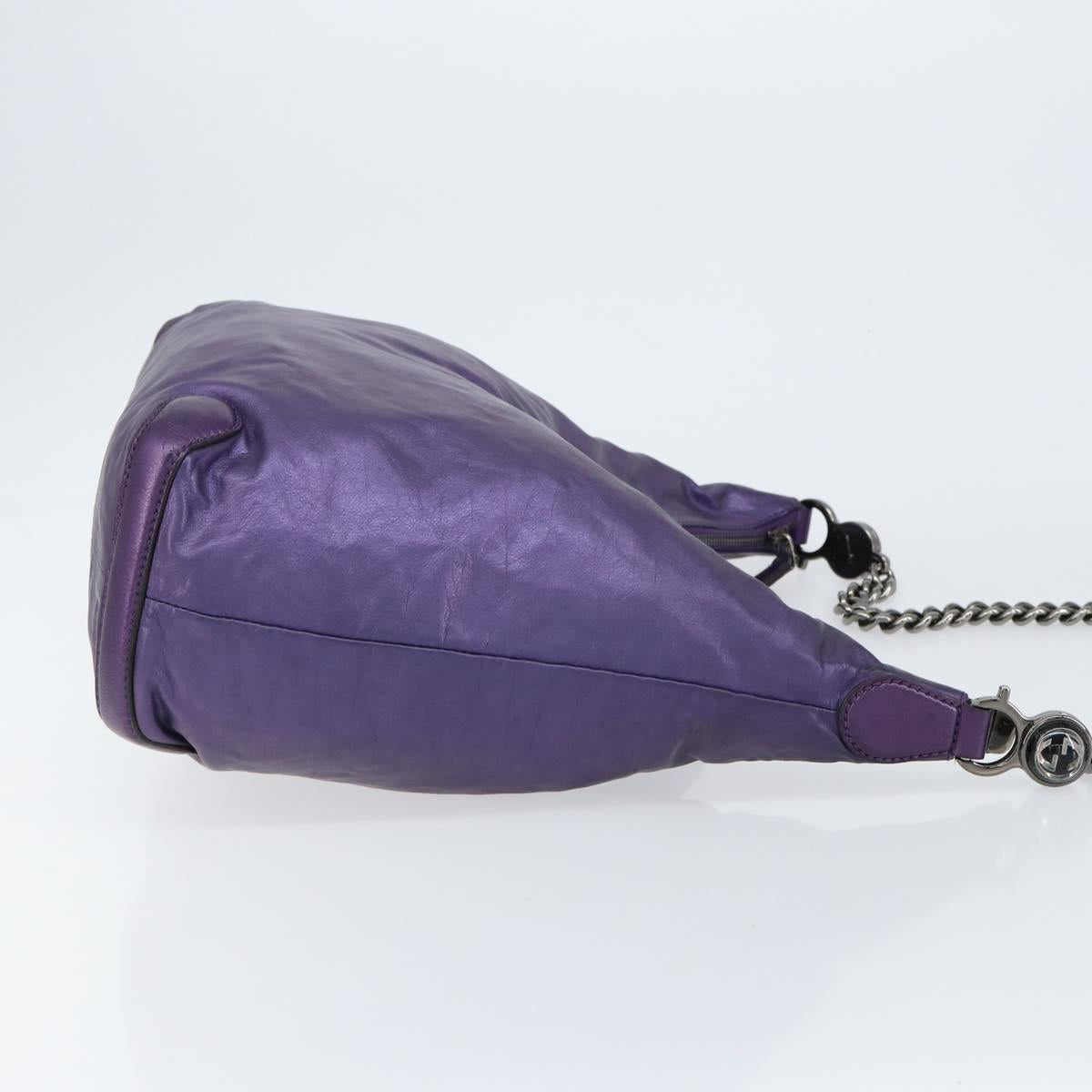 GUCCI Galaku Chain Shoulder Bag Leather Purple Silver 228560 Auth 147671