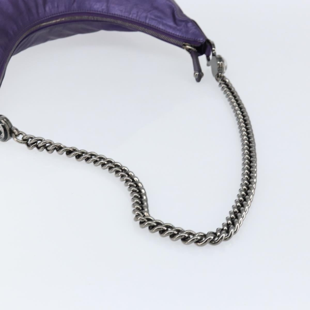 GUCCI Galaku Chain Shoulder Bag Leather Purple Silver 228560 Auth 147671