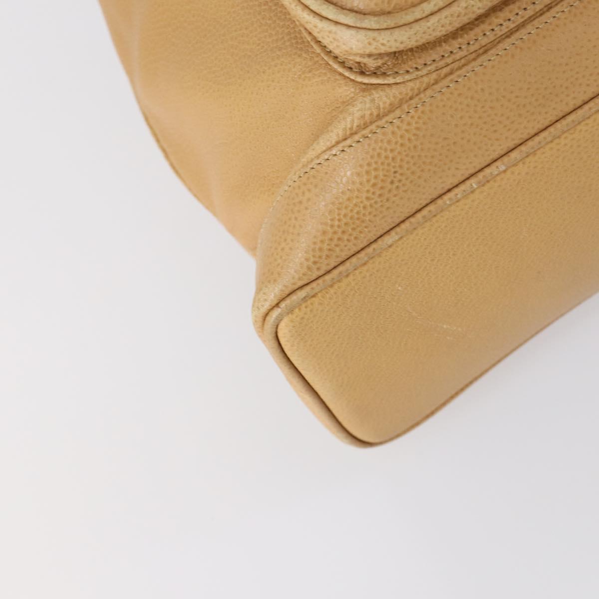 CHANEL Backpack Caviar Skin Beige Gold CC Auth 147672