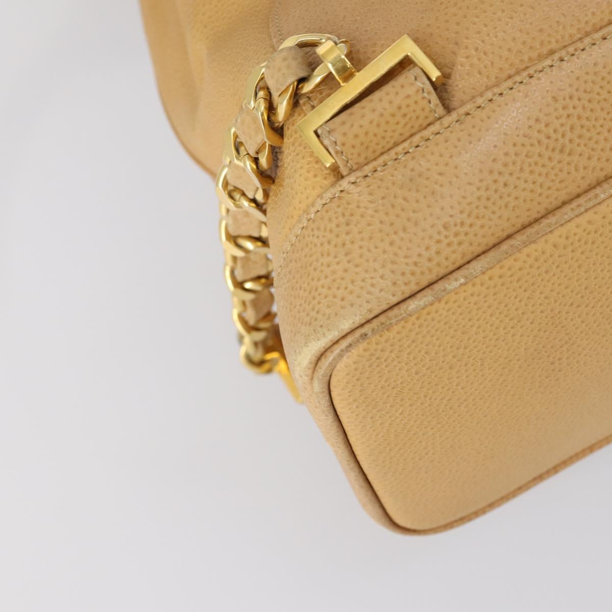 CHANEL Backpack Caviar Skin Beige Gold CC Auth 147672