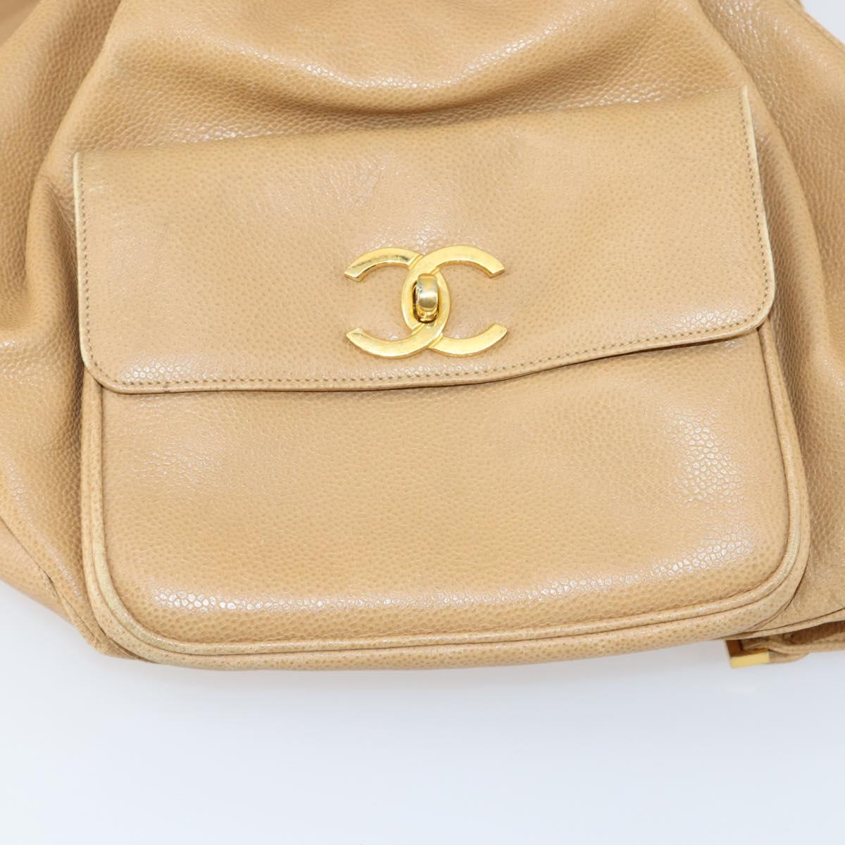 CHANEL Backpack Caviar Skin Beige Gold CC Auth 147672