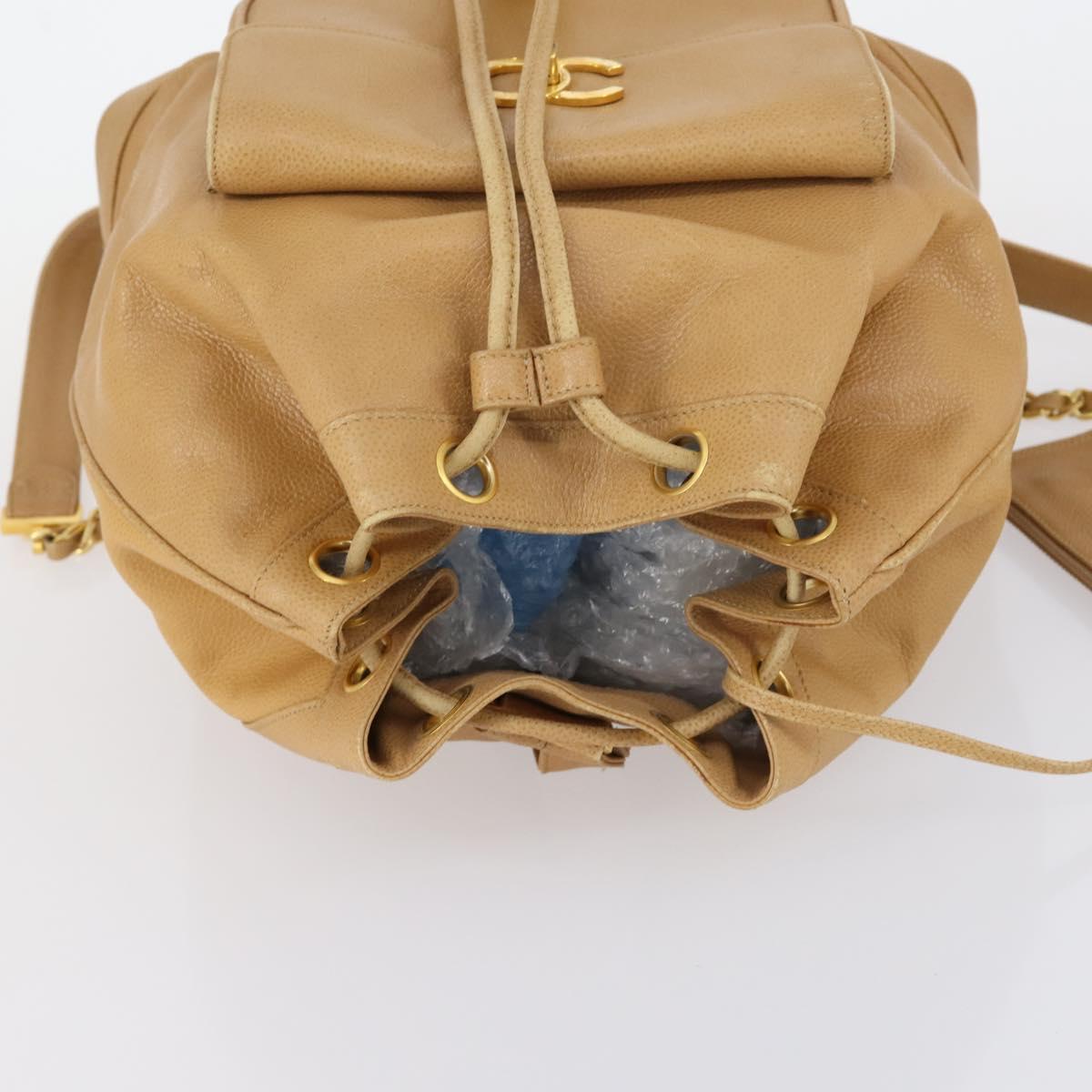 CHANEL Backpack Caviar Skin Beige Gold CC Auth 147672