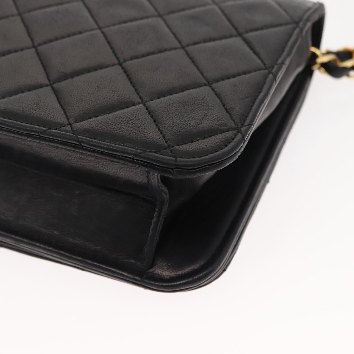CHANEL Matelasse Chain Shoulder Bag Lamb Skin Black Gold CC Auth 147673