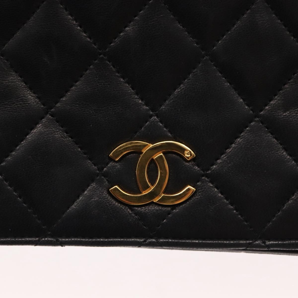 CHANEL Matelasse Chain Shoulder Bag Lamb Skin Black Gold CC Auth 147673