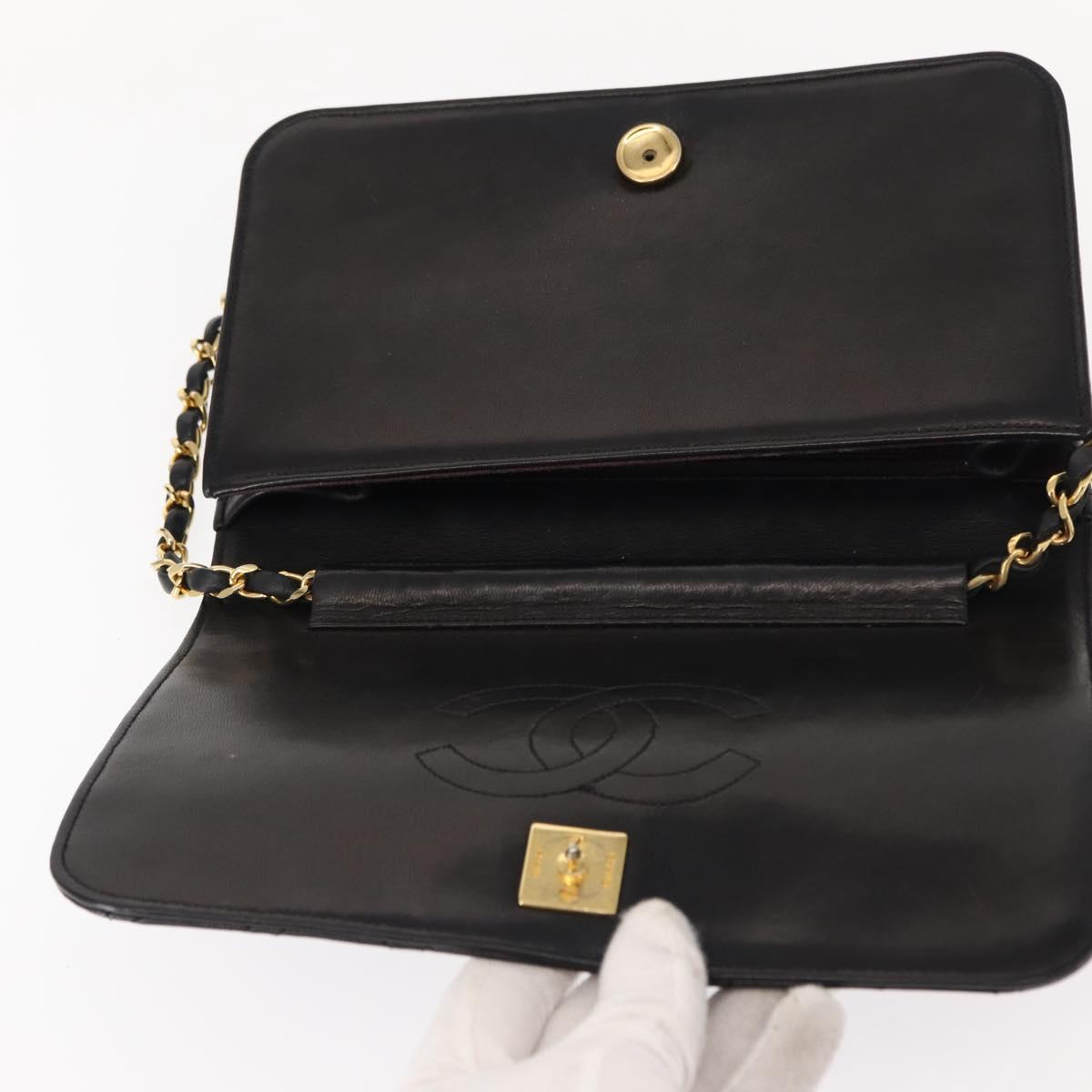 CHANEL Matelasse Chain Shoulder Bag Lamb Skin Black Gold CC Auth 147673
