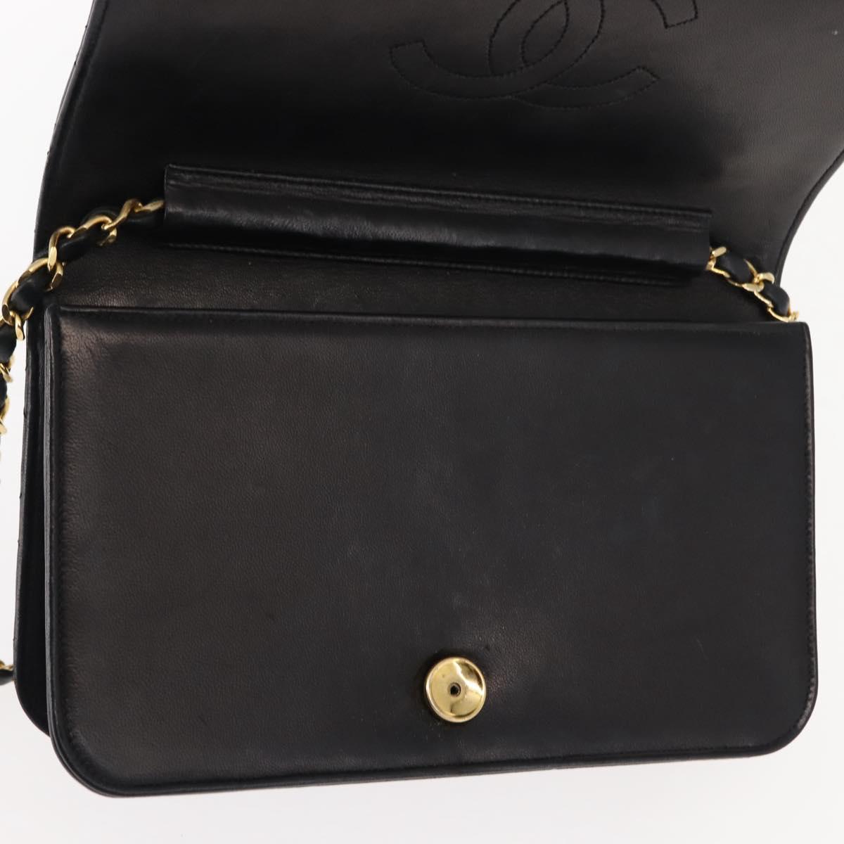 CHANEL Matelasse Chain Shoulder Bag Lamb Skin Black Gold CC Auth 147673