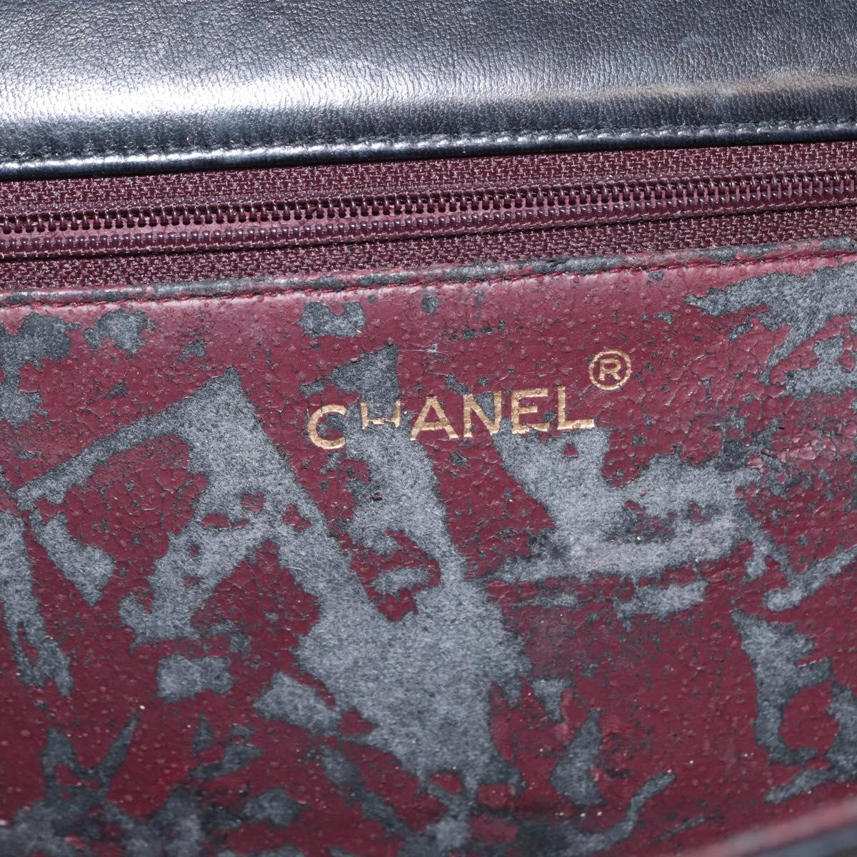 CHANEL Matelasse Chain Shoulder Bag Lamb Skin Black Gold CC Auth 147673