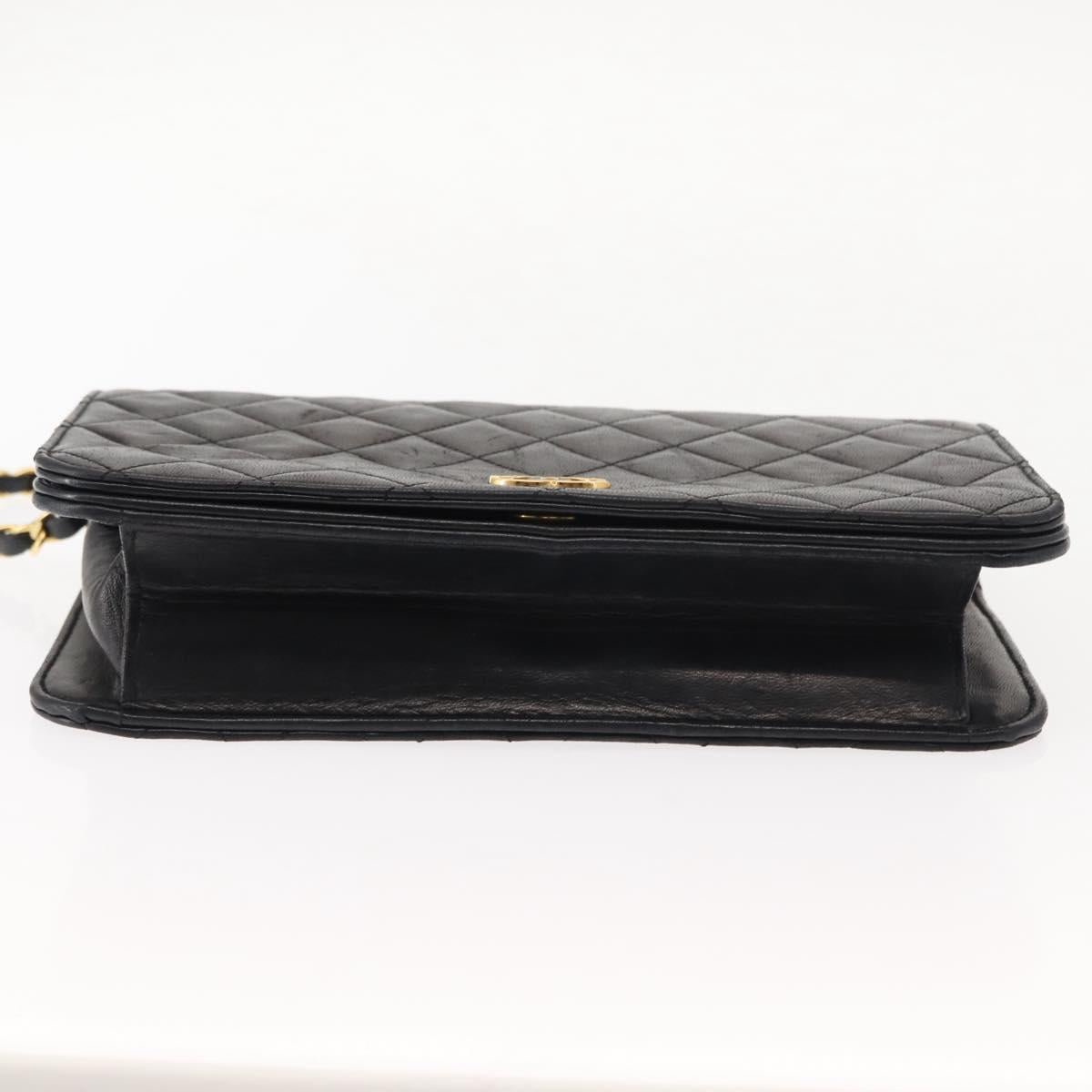 CHANEL Matelasse Chain Shoulder Bag Lamb Skin Black Gold CC Auth 147673