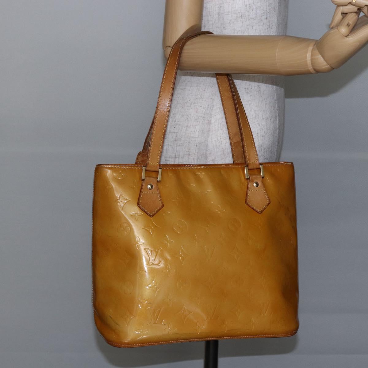 LOUIS VUITTON Monogram Vernis Houston Hand Bag Beige M91004 LV Auth 147674