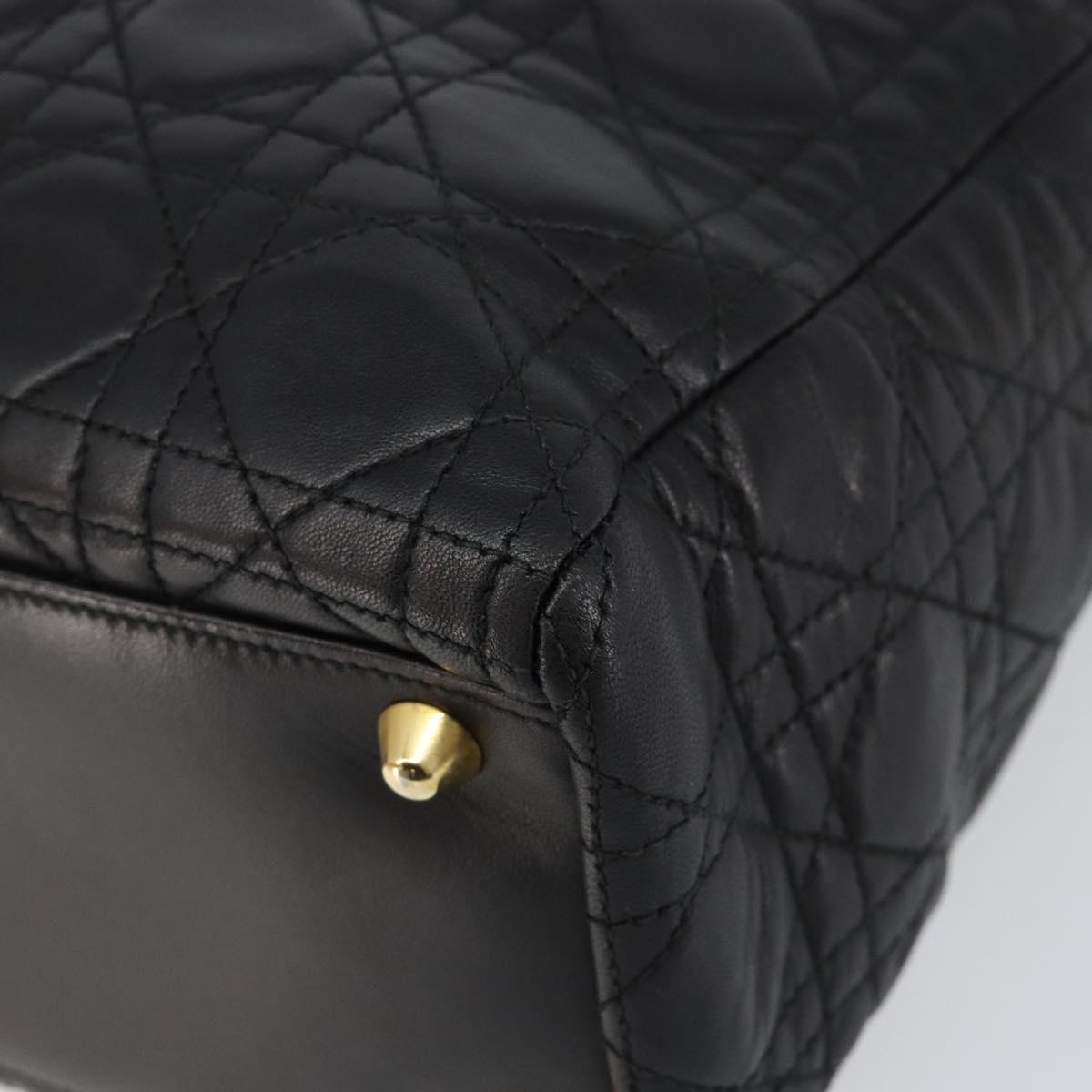 Christian Dior Lady Dior Canage Hand Bag Lamb Skin Black Auth 147686