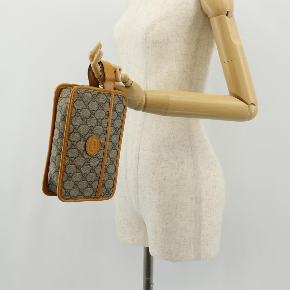 GUCCI GG Supreme Clutch Bag PVC Beige Gold 625764 Auth 147688M