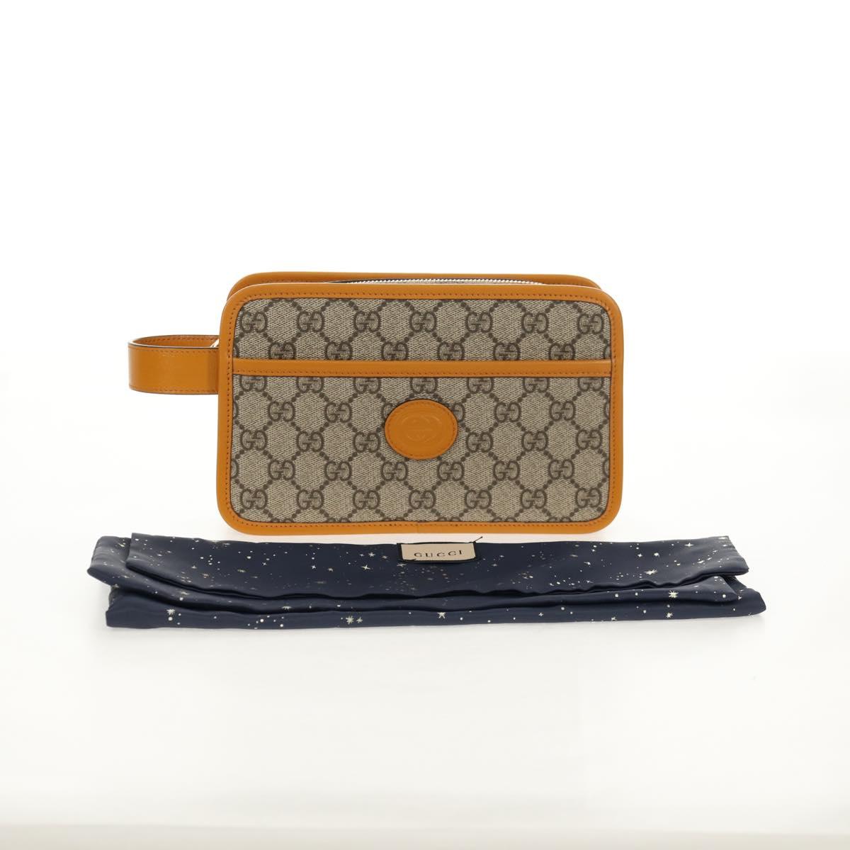 GUCCI GG Supreme Clutch Bag PVC Beige Gold 625764 Auth 147688M