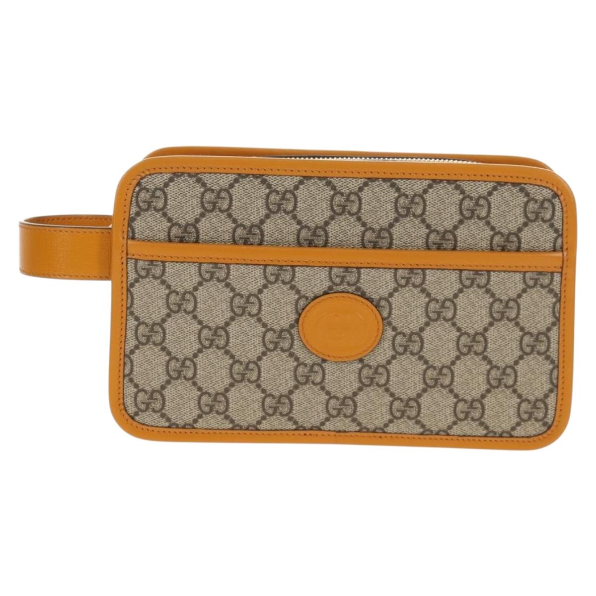 GUCCI GG Supreme Clutch Bag PVC Beige Gold 625764 Auth 147688M