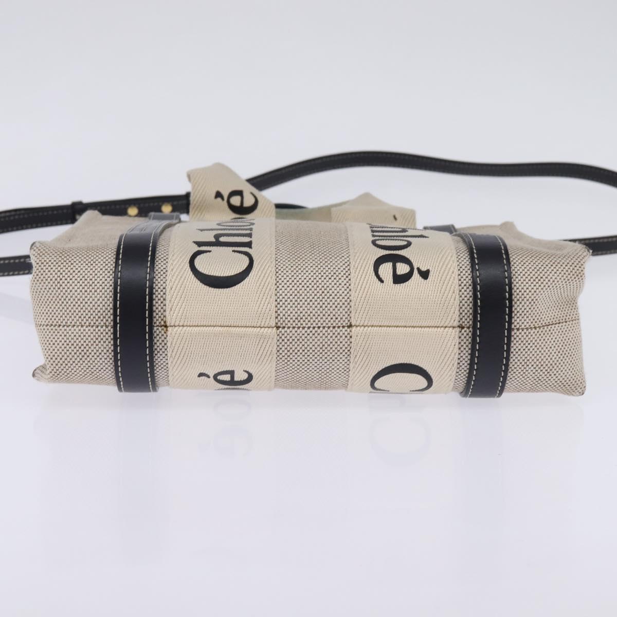 Chloe Woody Small Hand Bag Canvas 2way Beige Navy Auth 147711