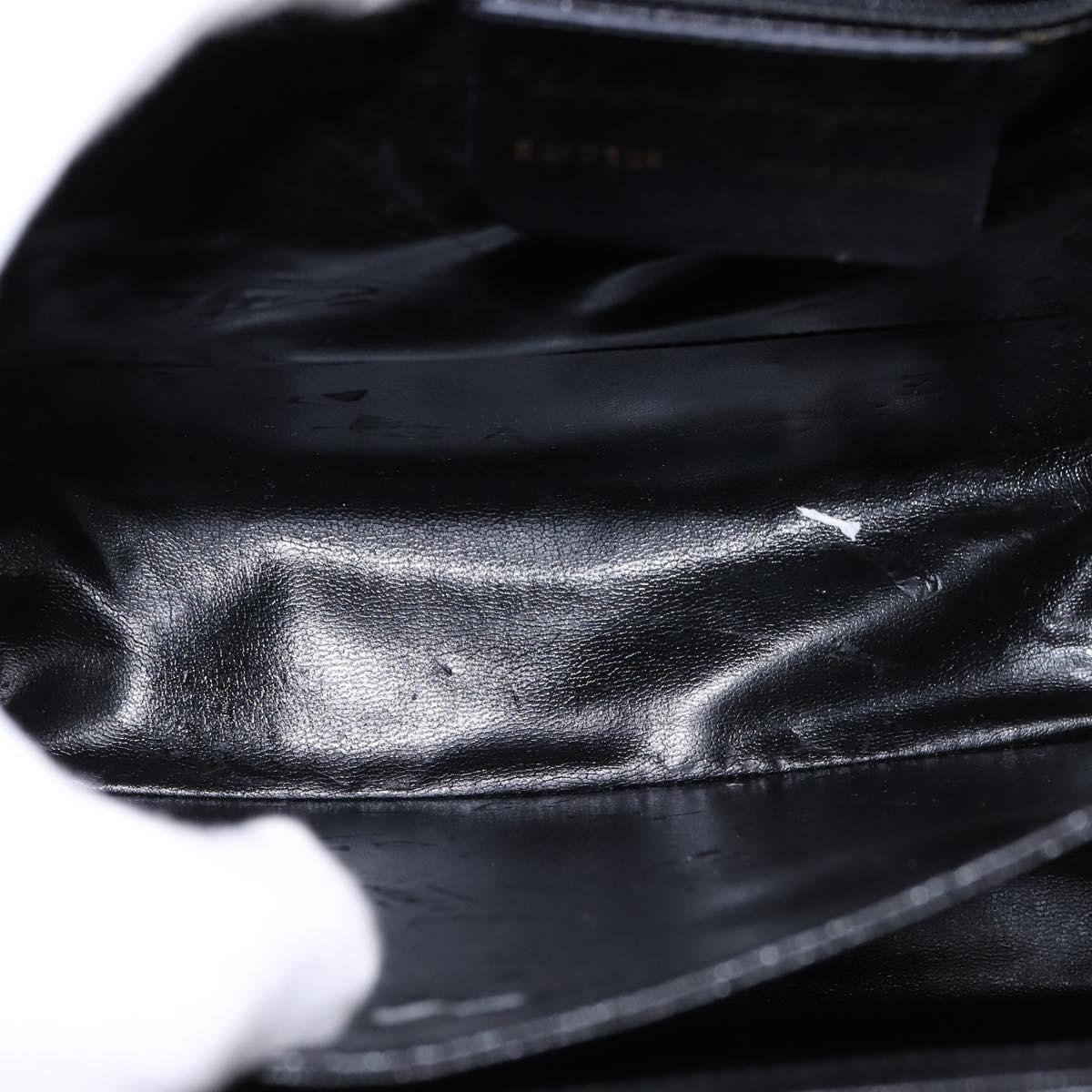 Salvatore Ferragamo Gancini Hand Bag Leather 2way Black Gold Auth 147713