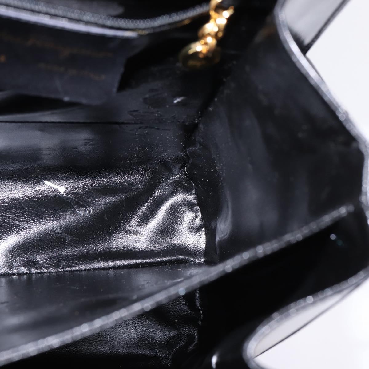 Salvatore Ferragamo Gancini Hand Bag Leather 2way Black Gold Auth 147713