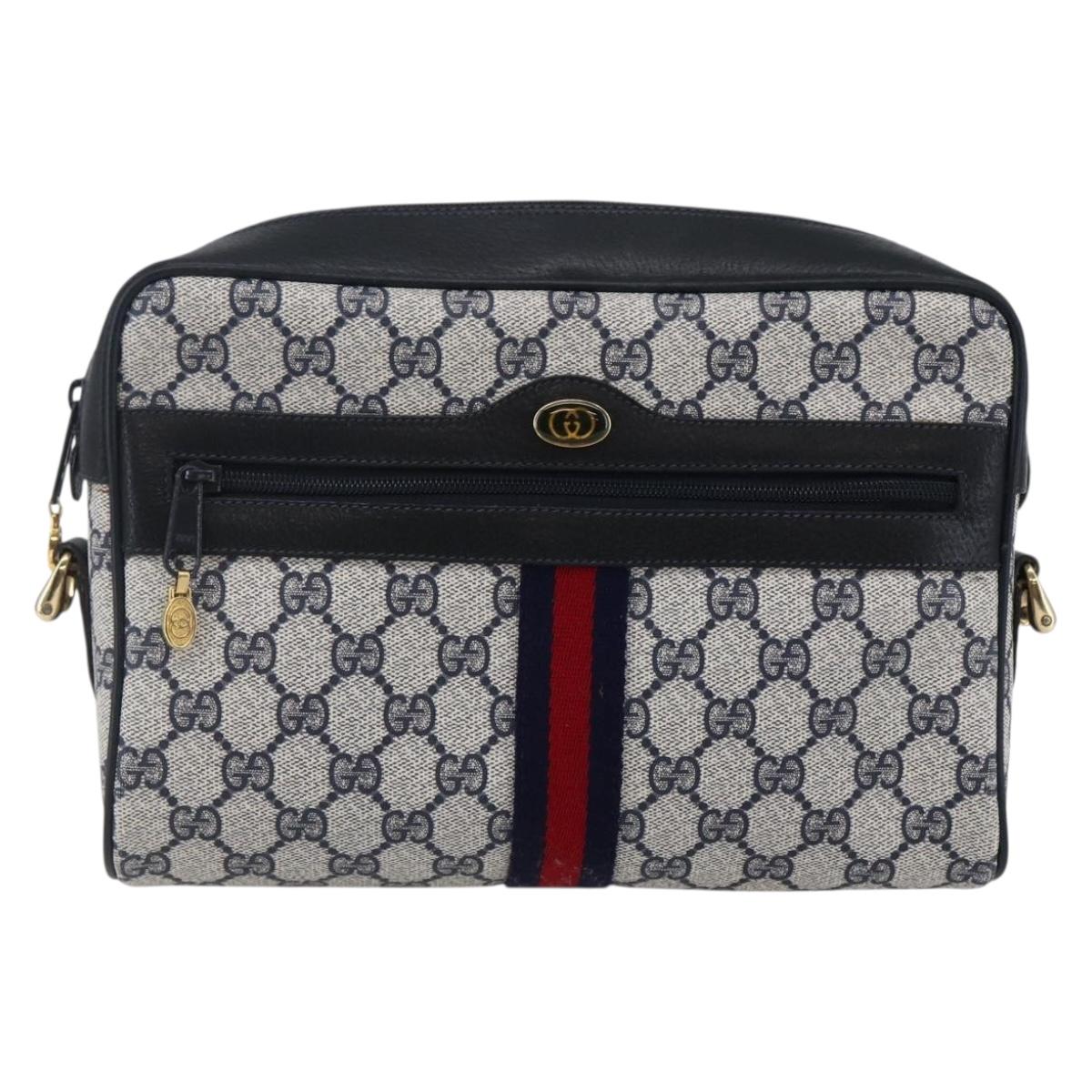 GUCCI GG Supreme Sherry Line Shoulder Bag PVC Navy Gold 72 001 4071 Auth 147721