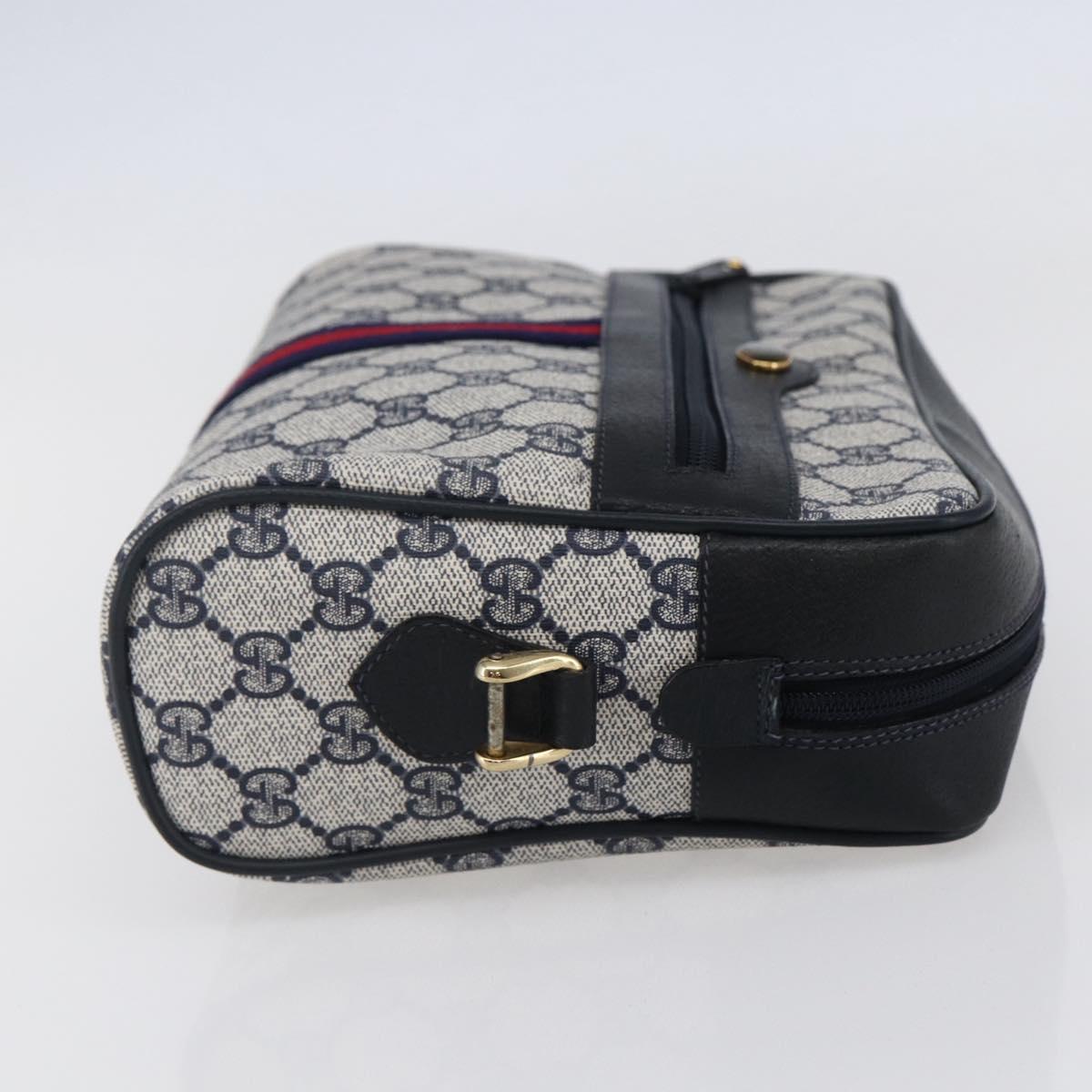 GUCCI GG Supreme Sherry Line Shoulder Bag PVC Navy Gold 72 001 4071 Auth 147721