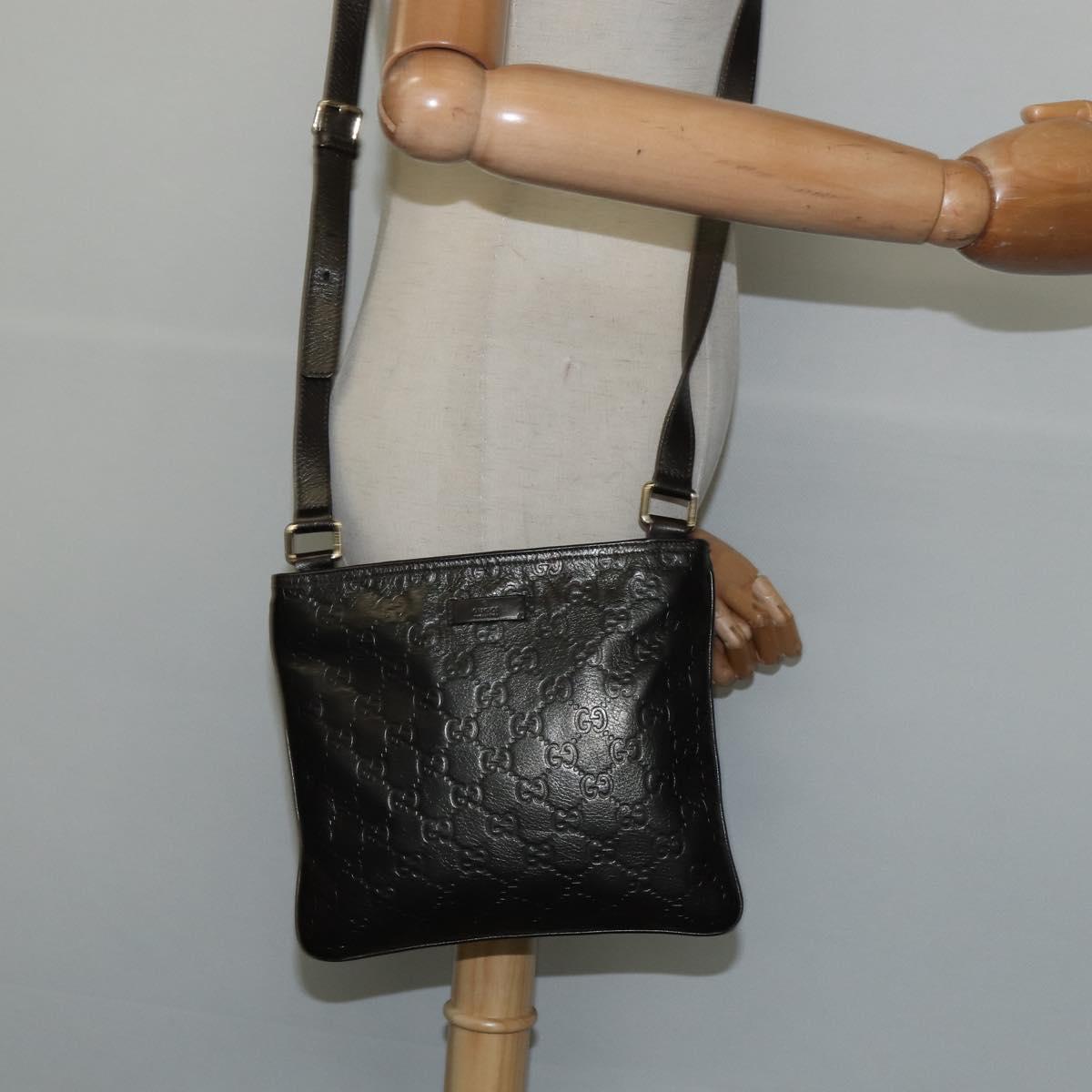 GUCCI Guccissima GG Canvas Shoulder Bag Leather Gray Gold 201538 Auth 147723