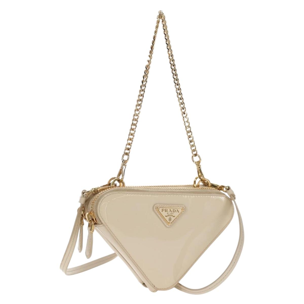 PRADA Triangle Mini Pouch Enamel 2way Ivory Gold 1NR015 Auth 147726M