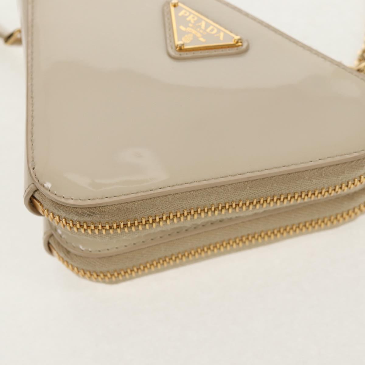 PRADA Triangle Mini Pouch Enamel 2way Ivory Gold 1NR015 Auth 147726M