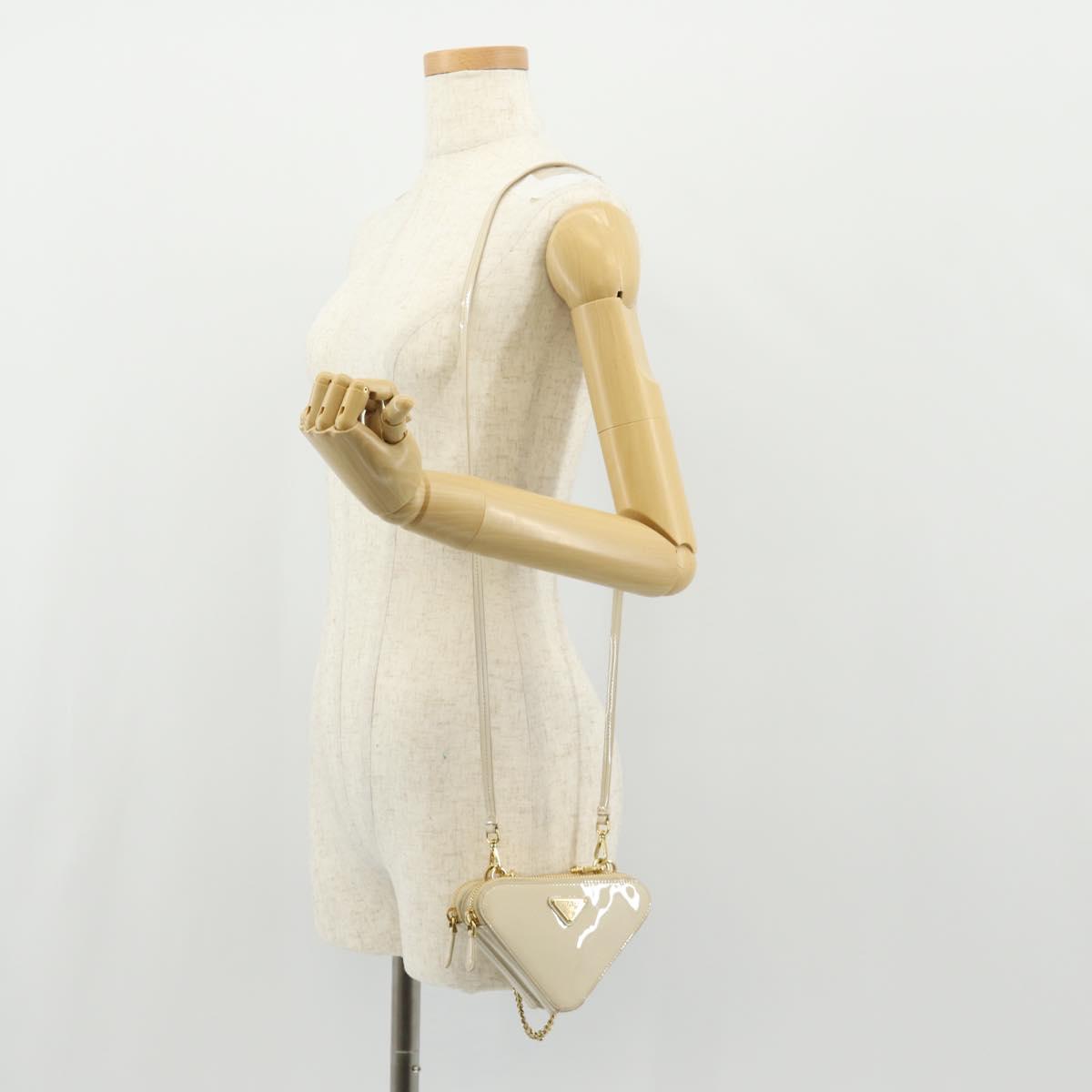 PRADA Triangle Mini Pouch Enamel 2way Ivory Gold 1NR015 Auth 147726M