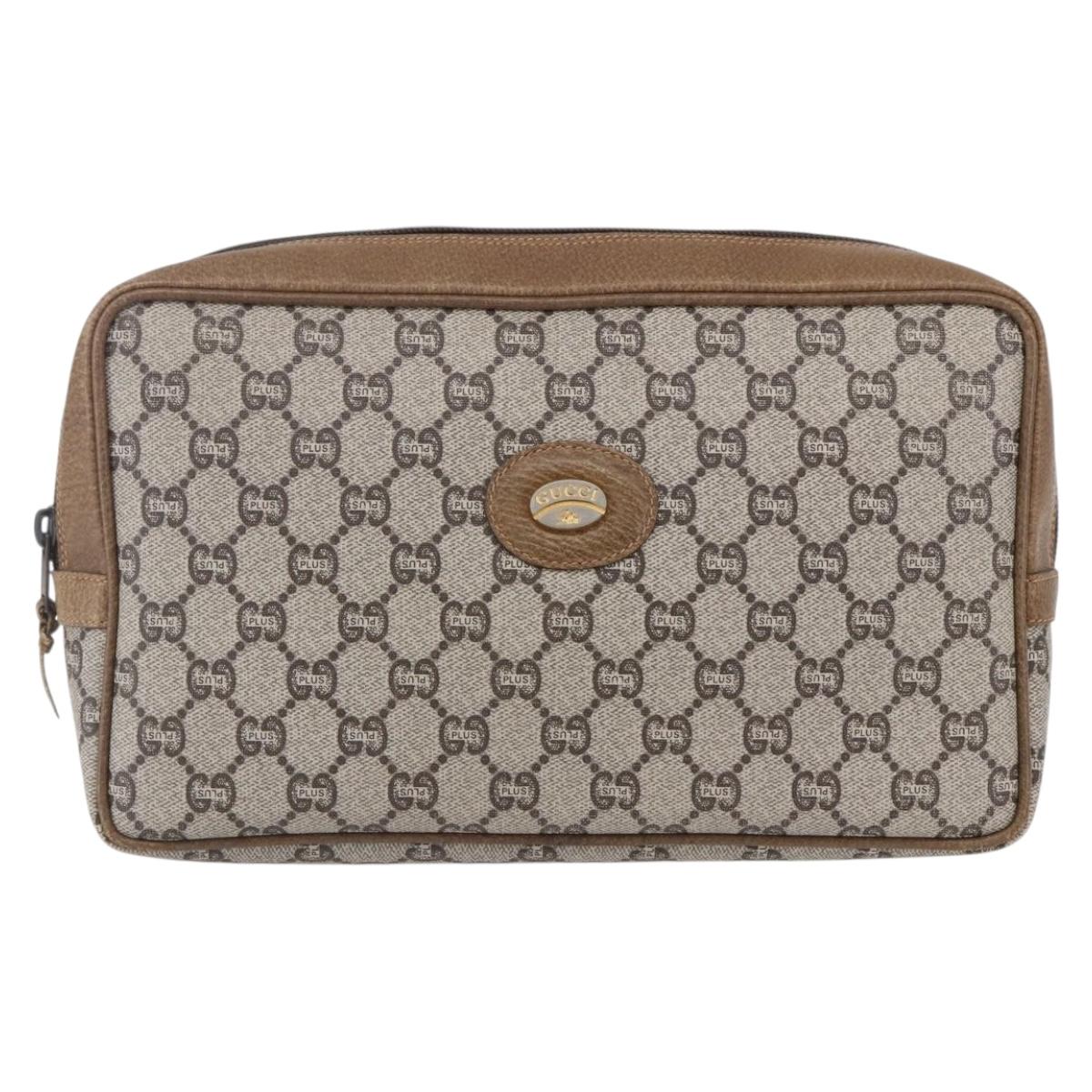 GUCCI GG Plus Supreme Clutch Bag PVC Beige Gold Auth 147771