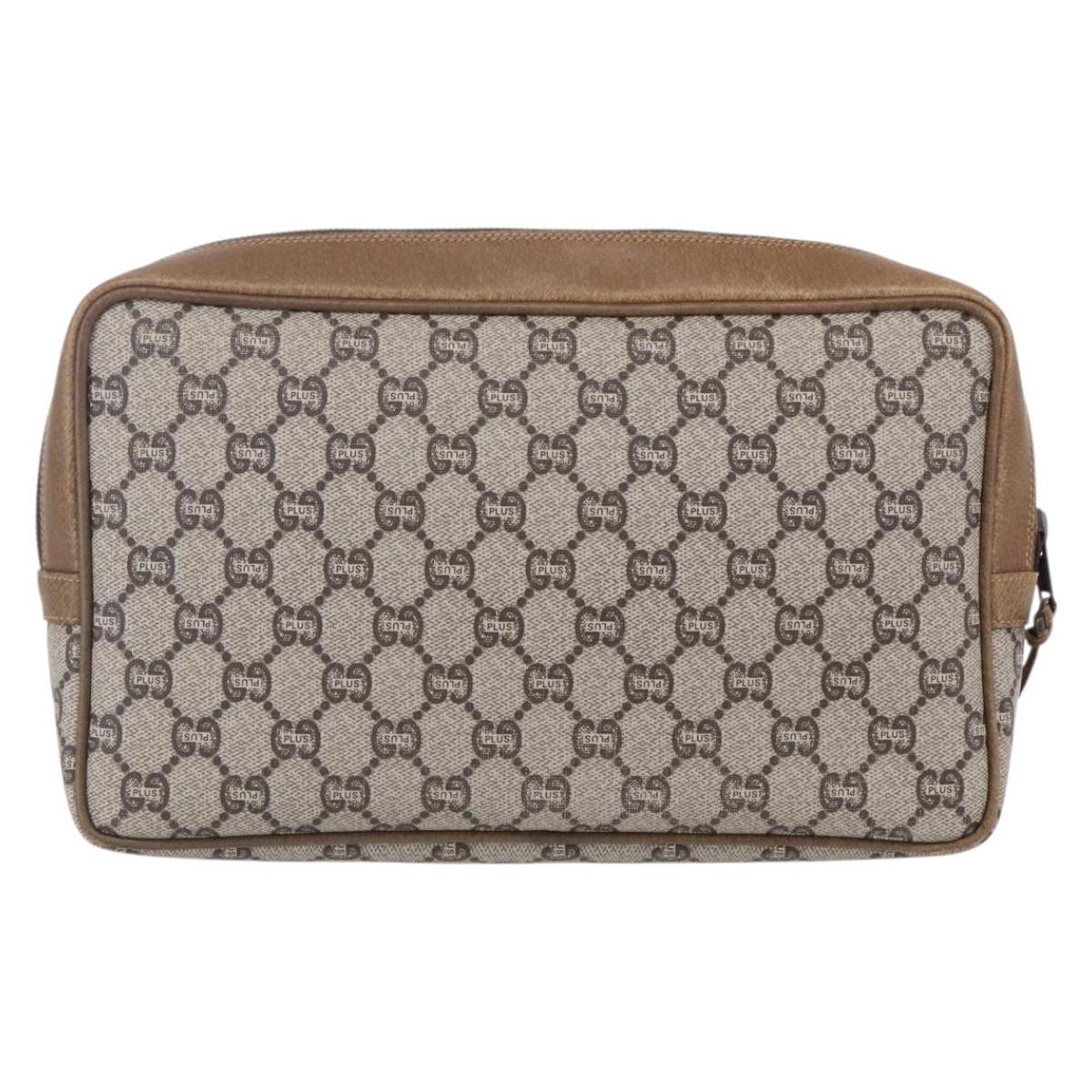GUCCI GG Plus Supreme Clutch Bag PVC Beige Gold Auth 147771