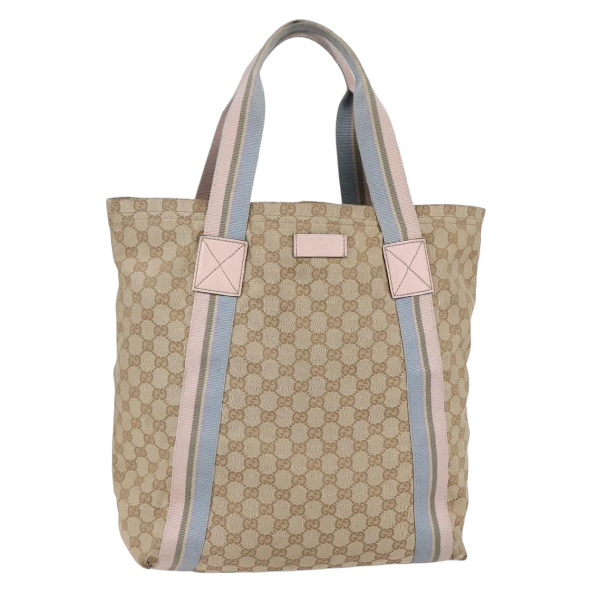 GUCCI GG Canvas Sherry Line Tote Bag Beige Pink Light blue 189669 Auth 147773