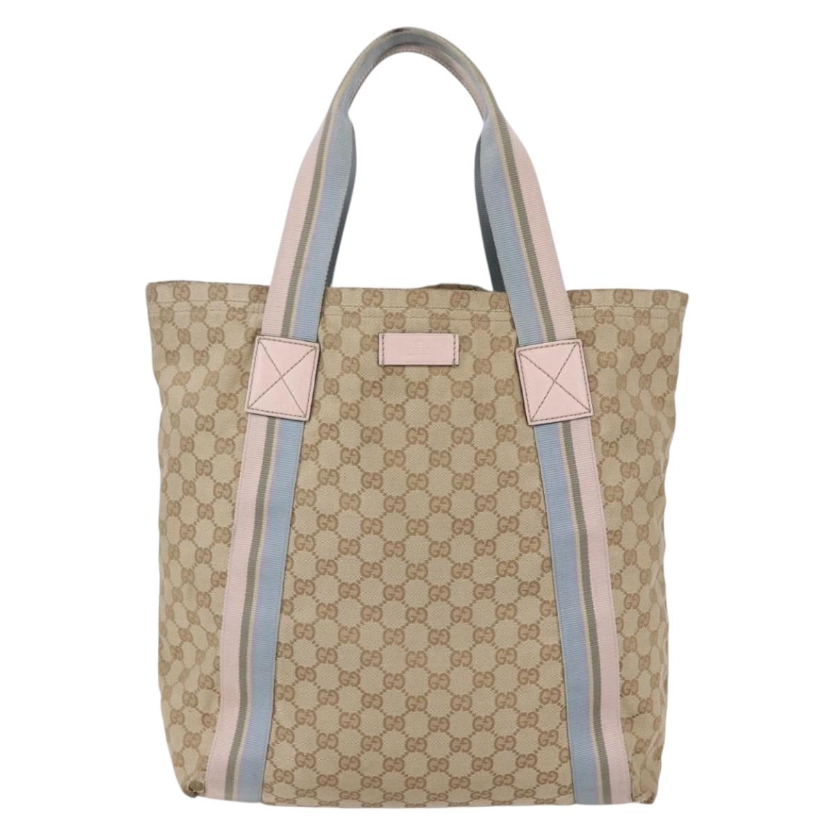 GUCCI GG Canvas Sherry Line Tote Bag Beige Pink Light blue 189669 Auth 147773