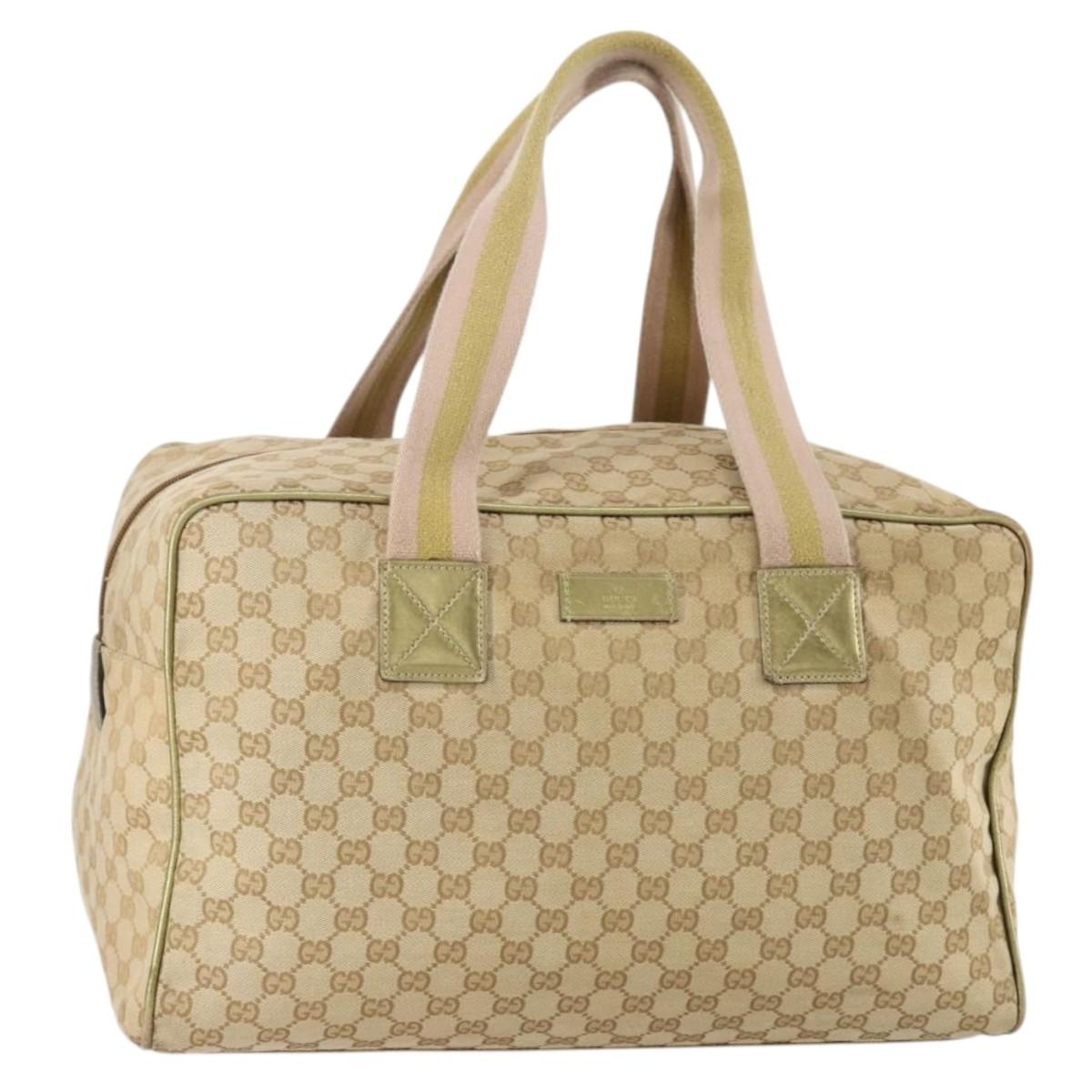 GUCCI GG Canvas Sherry Line Boston Bag Beige Gold 153240 Auth 147774