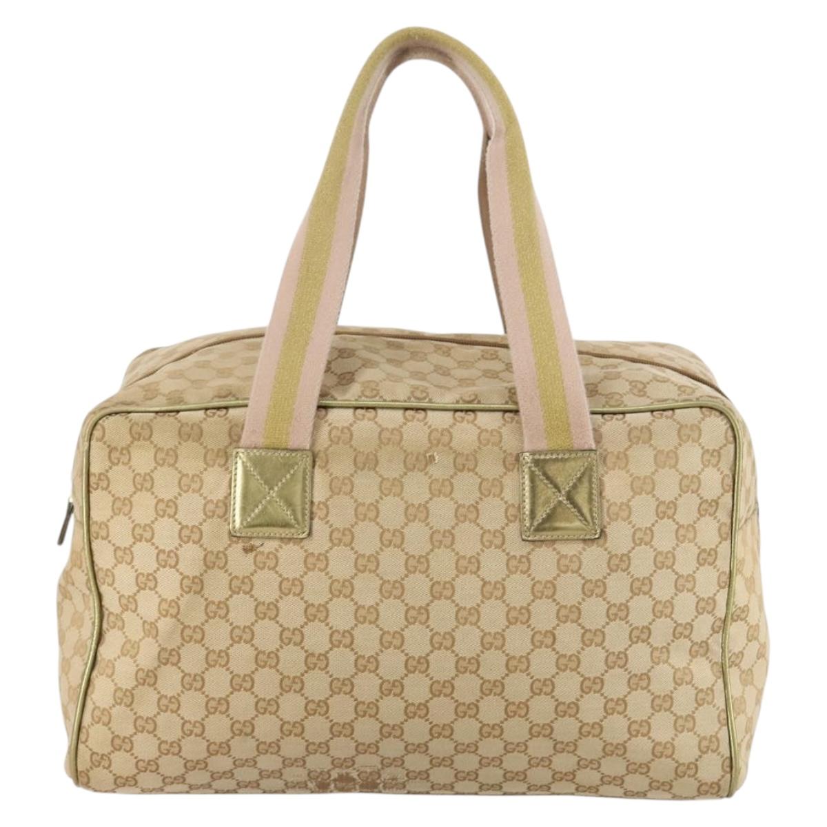 GUCCI GG Canvas Sherry Line Boston Bag Beige Gold 153240 Auth 147774