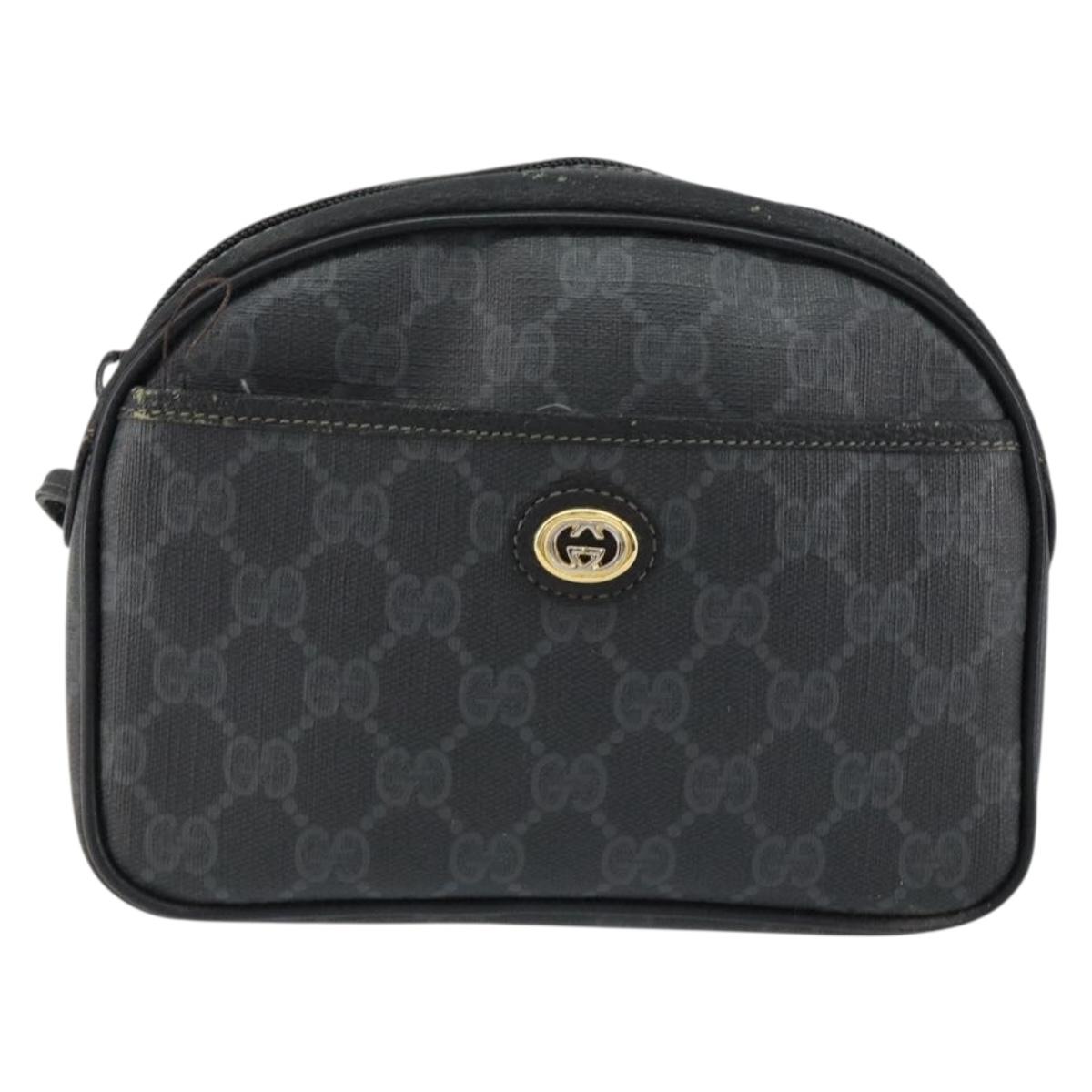 GUCCI GG Supreme Shoulder Bag PVC Black Gold 116 02 607 Auth 147775