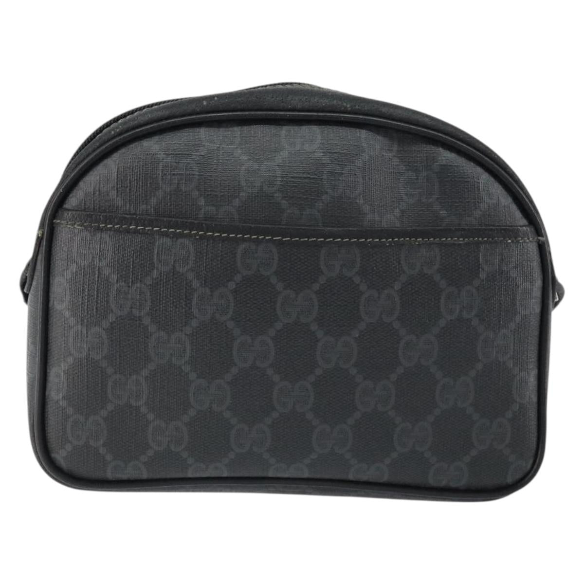 GUCCI GG Supreme Shoulder Bag PVC Black Gold 116 02 607 Auth 147775