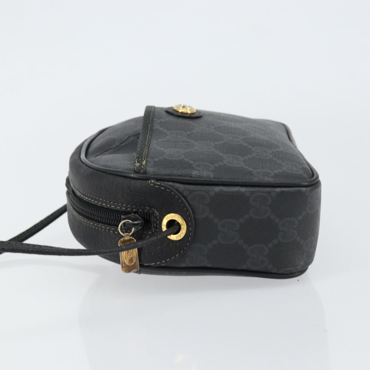 GUCCI GG Supreme Shoulder Bag PVC Black Gold 116 02 607 Auth 147775