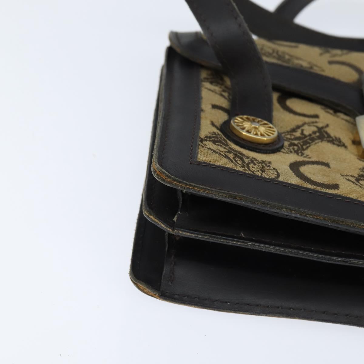 CELINE C Sulky Hand Bag Canvas Leather Brown Gold Auth 147776